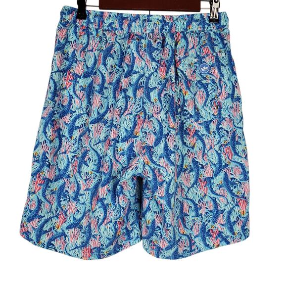 Peter Millar Seaside Collection Mesh Lined Swim Trunks Size L Blue Pink Coral - Picture 2 of 10